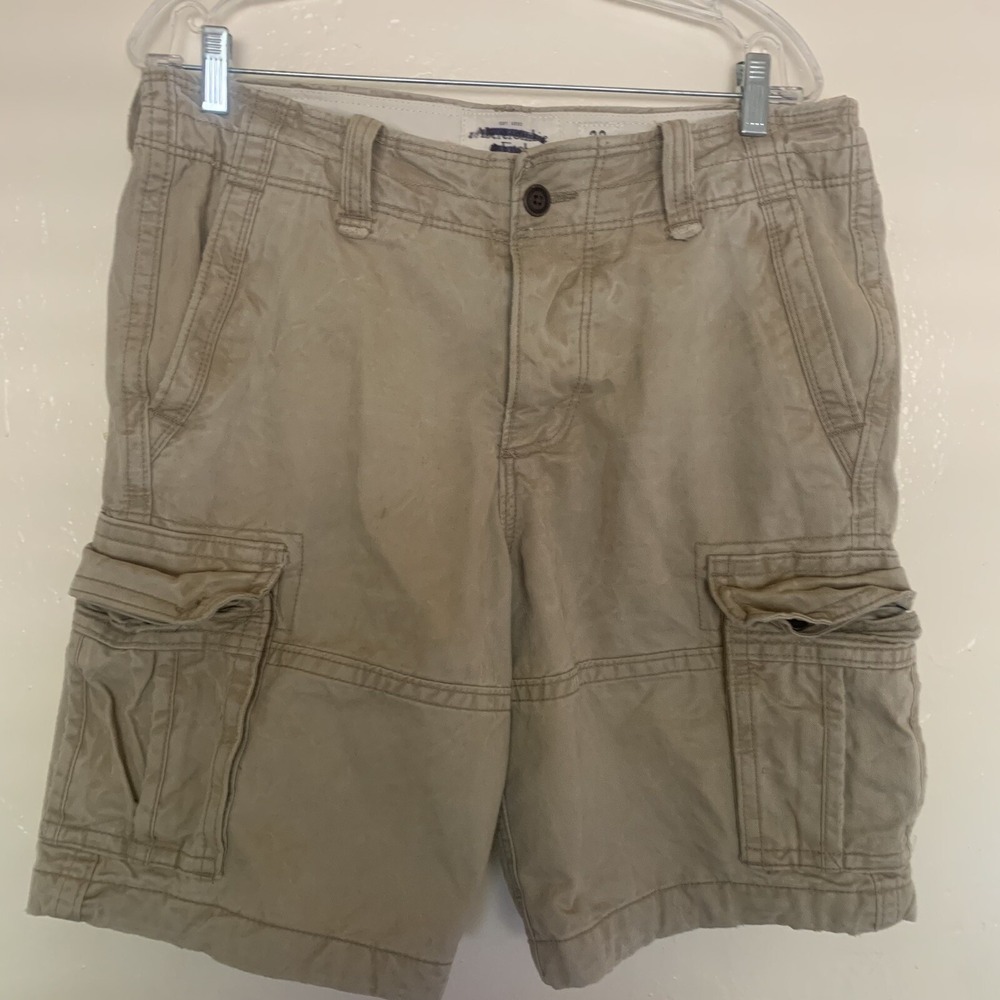 Abercrombie Fitch Shorts Men's Cargo Heavy Distressed  Button Fly Sz 32 Fatigue